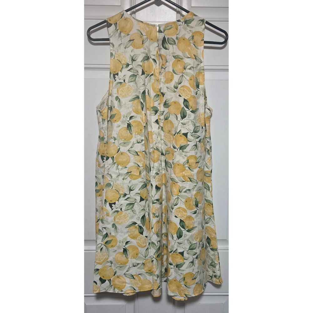 H&M Lemon Print Sleeveless Shift Mini Dress Yellow White Floral Viscose Medium - Picture 3 of 5